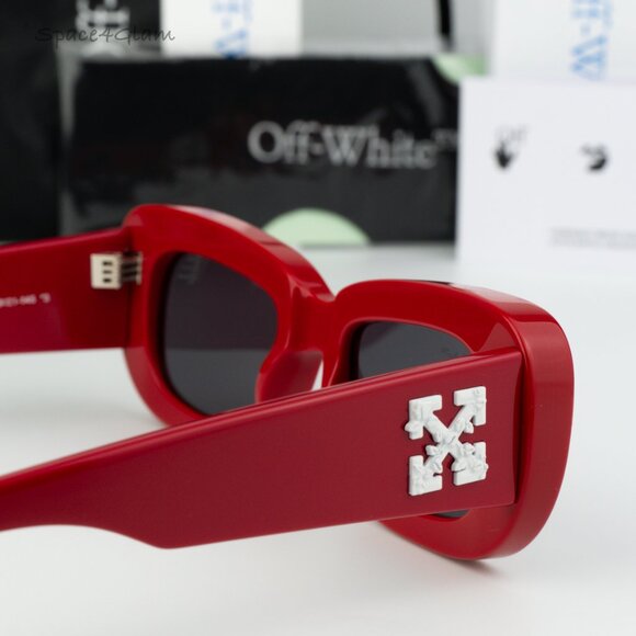 BRAND NEW Off-White CARRARA 507 Red Dark Grey Unisex Rectangular Sunglasses - Picture 5 of 10